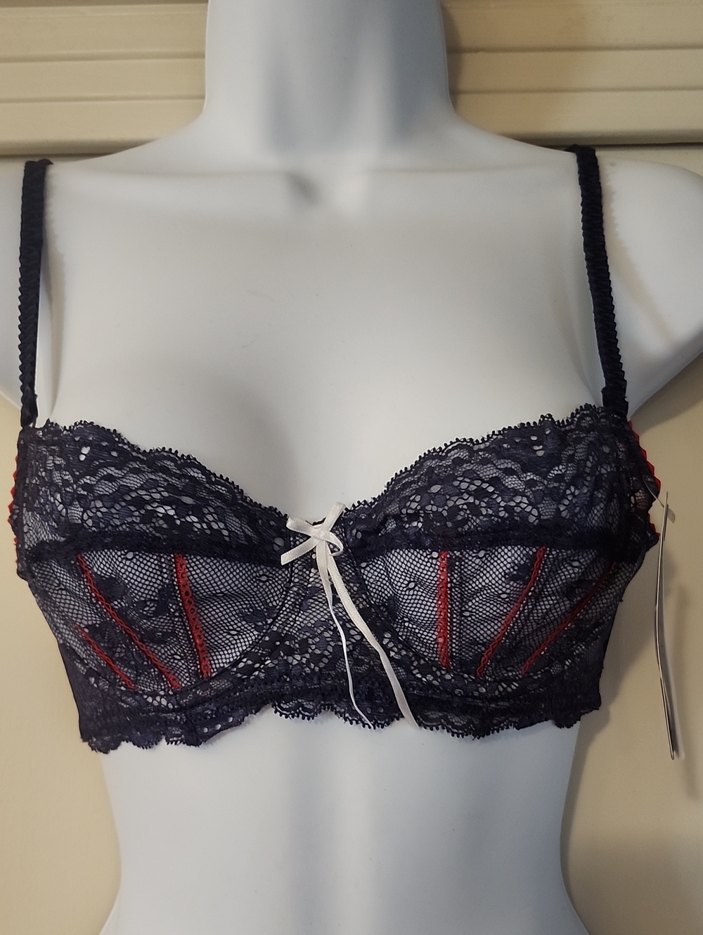 Heide Klum Barney's of new york Navy and Red Lace Bra